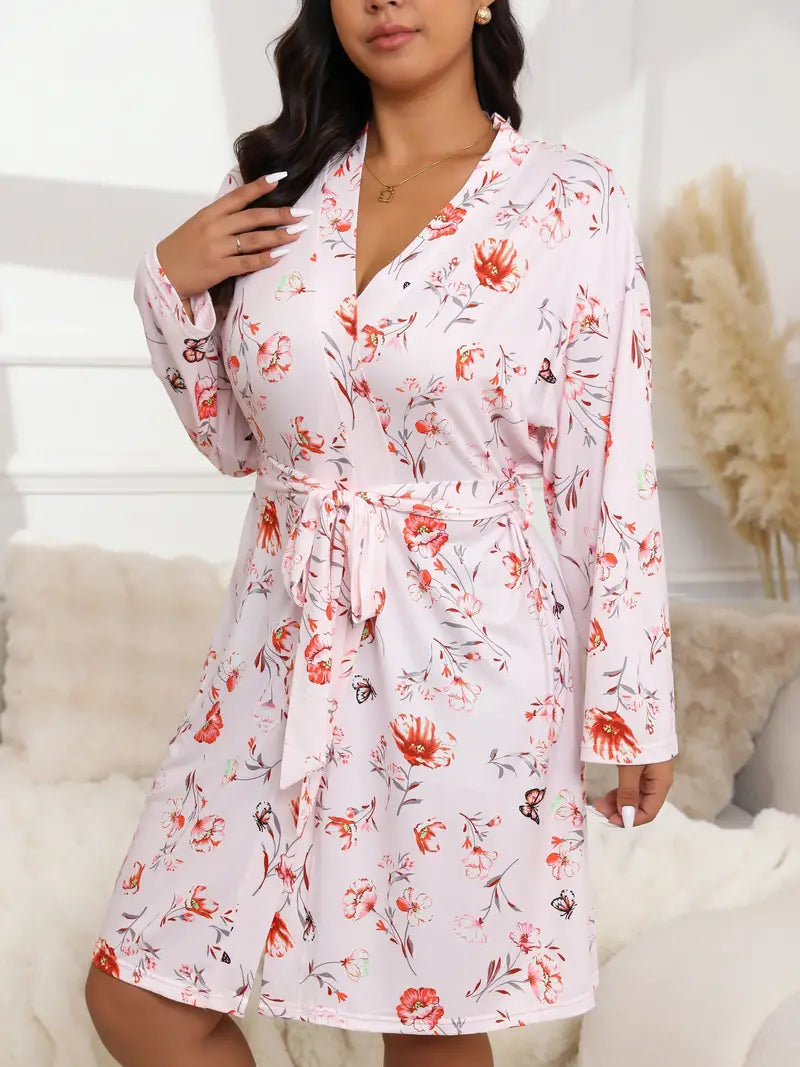Plus-Size Soft Satin Floral Robe - Image 3