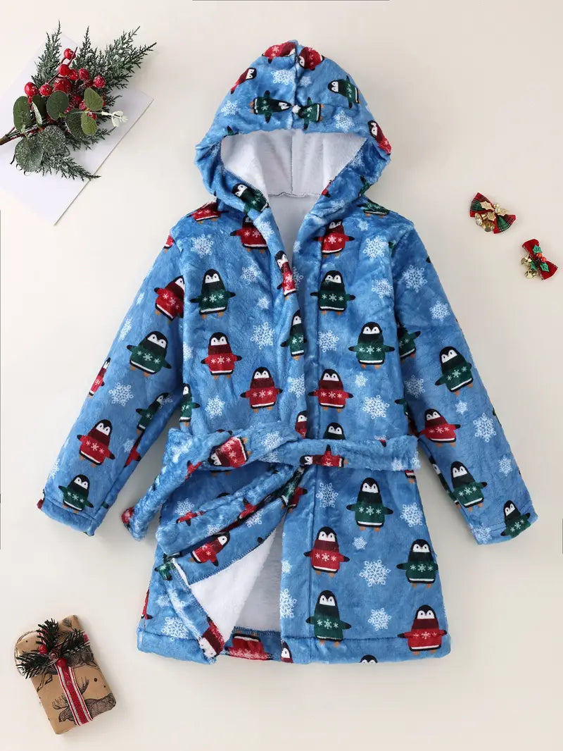 Children's Fleece Bathrobe with Penguin Print - Image 2
