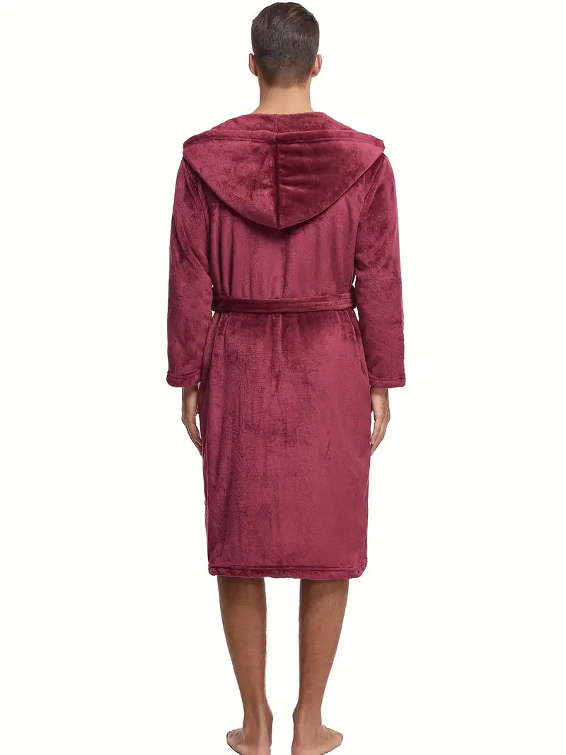 Warm Hooded Fleece Bathrobe