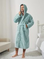 Luxurious Blue Hooded Bathrobe