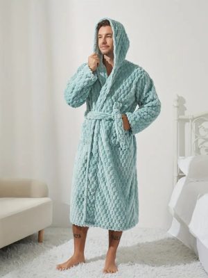 Luxurious Blue Hooded Bathrobe