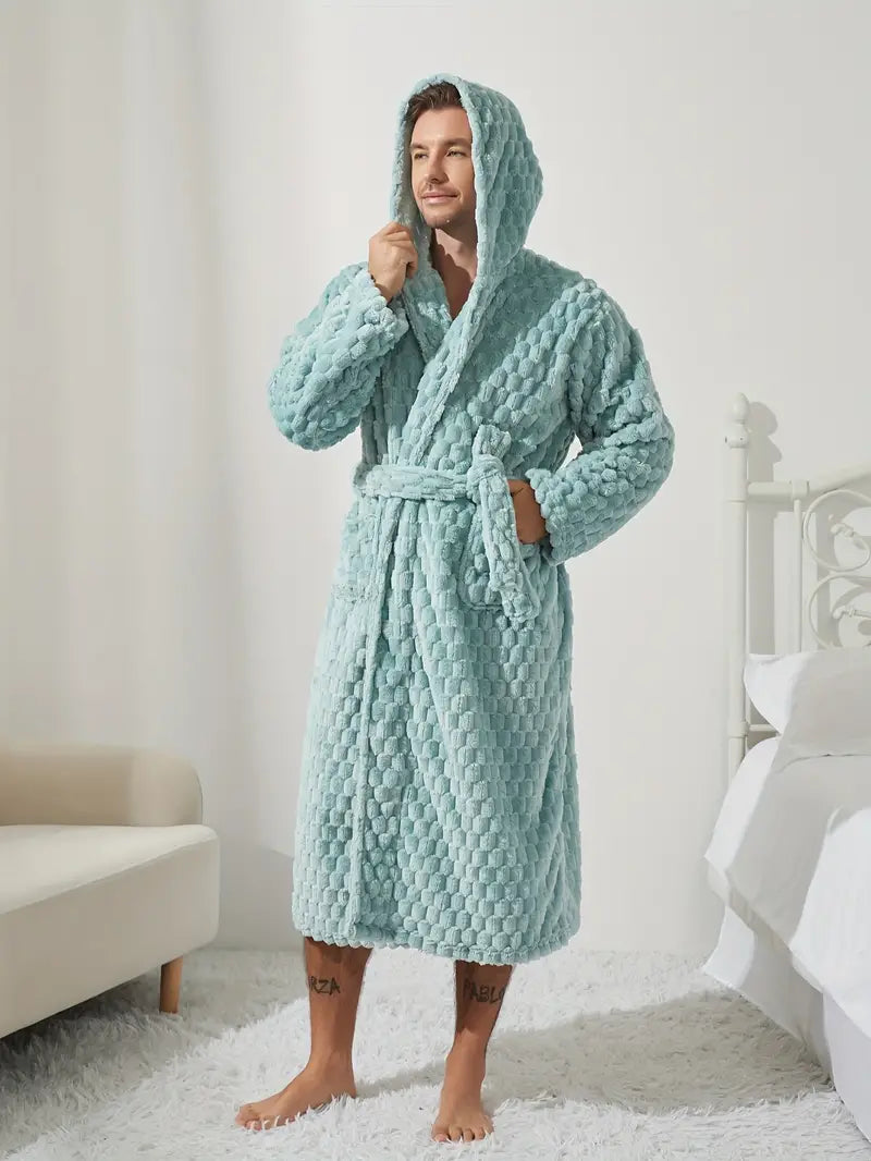 Luxurious Blue Hooded Bathrobe