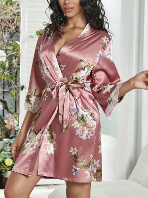 Pink Floral Kimono Robe