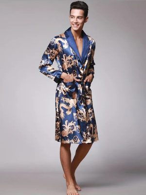 Blue Bathrobe with Dragon Print