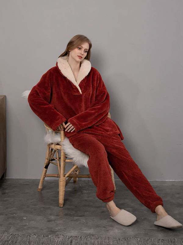 Women's Burgundy Fleece Pajama Set – "Soft Snowflake" - Image 2