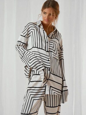 "Sillage de Nuit" Women's Black and White Satin Pajama Set
