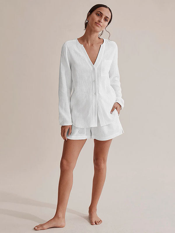 Ensemble Pyjama Short Blanc Pour Femme "Douceur de Brume" - Image 2