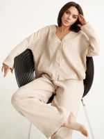 "Cloud of Softness" Beige Cotton Pajamas for Women