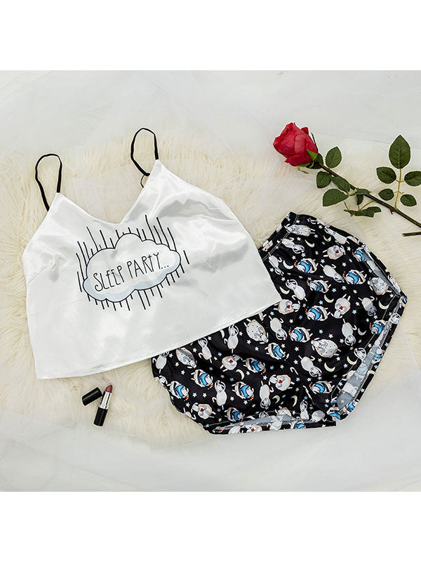 Women's "Sleep Party" Satin Mini-Shorts Pajama Set
