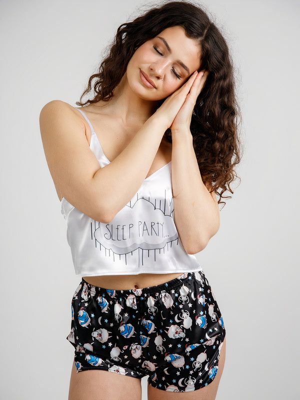 Women's "Sleep Party" Satin Mini-Shorts Pajama Set - Image 2
