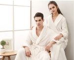 Men's White Waffle-Weave Bathrobe