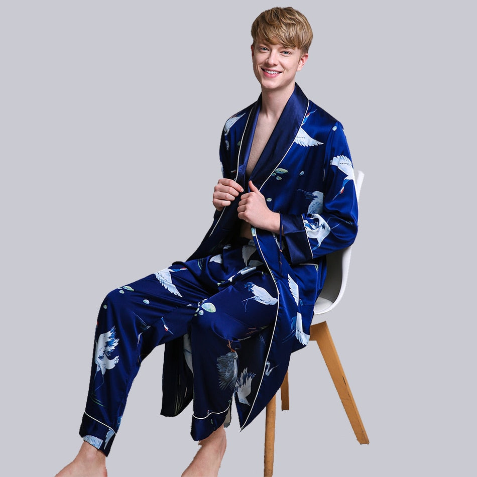 Men's Blue Satin Pajamas