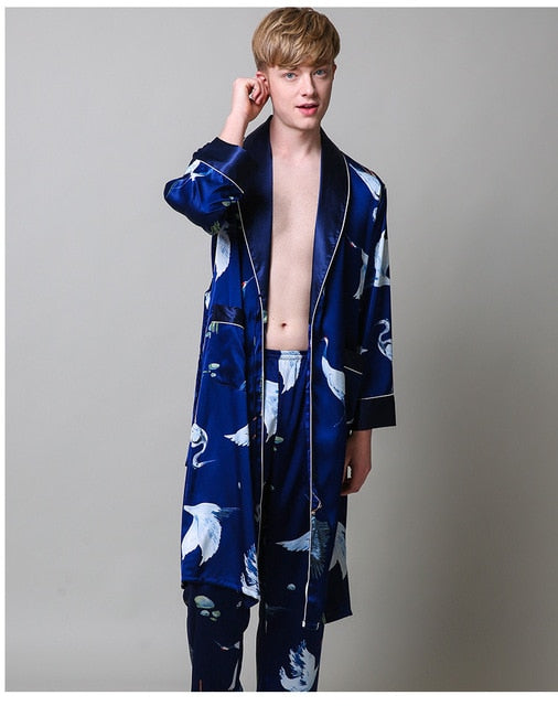 Men's Blue Satin Pajamas - Image 4