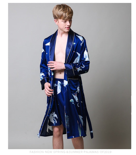 Men's Blue Satin Pajamas - Image 3