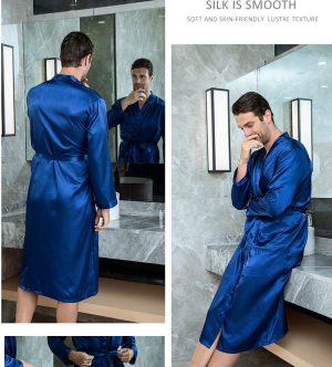 Men's Deep Blue Satin Robe