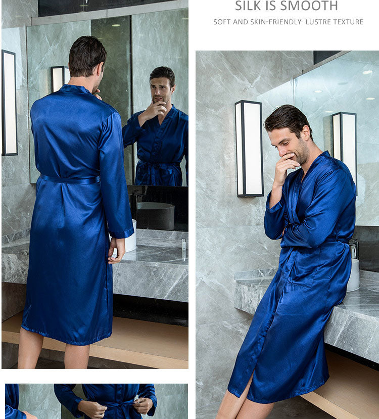 Men's Deep Blue Satin Robe