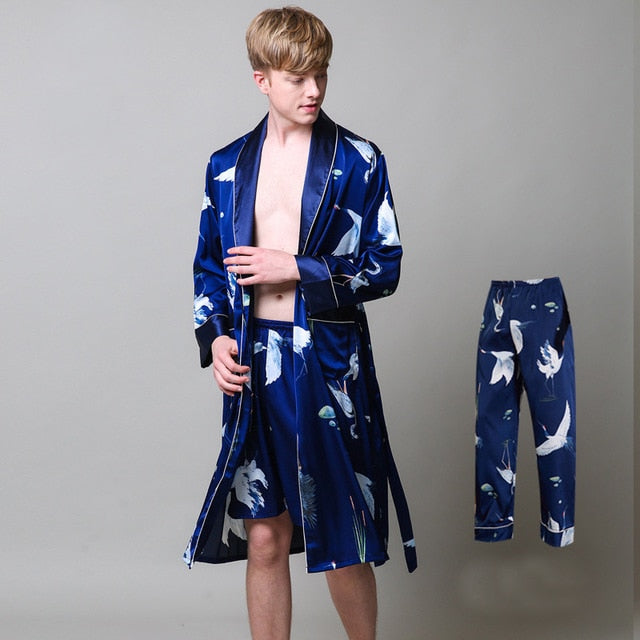 Men's Blue Satin Pajamas - Image 5