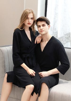 Black Cotton Bathrobe