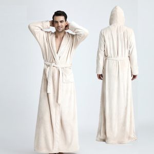 Men's White Hooded Bathrobe