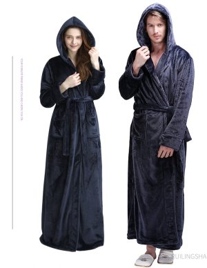 Men's Blue Hooded Bathrobe