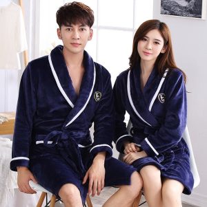 Men's Blue Fleece Bathrobe