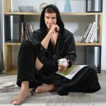 Men's Black Hooded Bathrobe