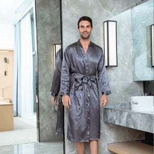 Men's Grey Satin Robe