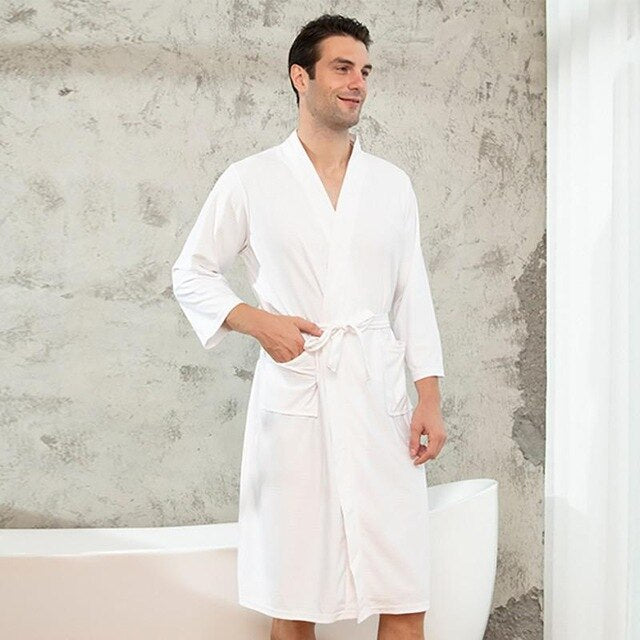 Men's White Waffle-Weave Robe - Image 2