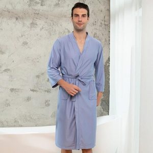Men's Blue Waffle-Weave Robe