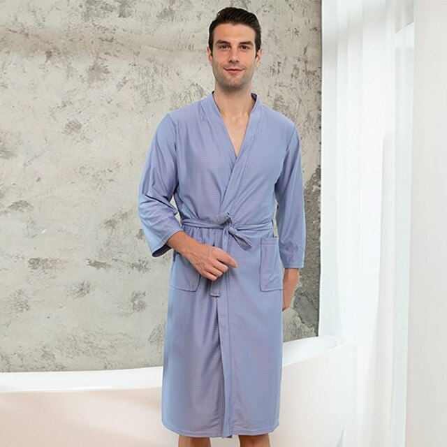Men's Blue Waffle-Weave Robe