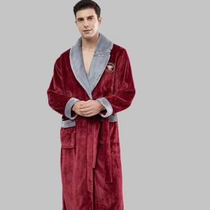 Men's Red and Grey Fleece Robe