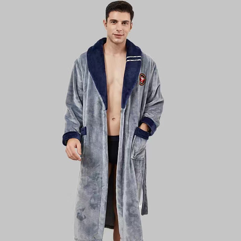 Men's Grey Fleece Bathrobe - Image 2