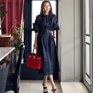 Chic Navy Blue Wrap Coat
