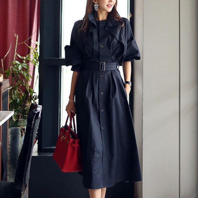 Chic Navy Blue Wrap Coat - Image 2