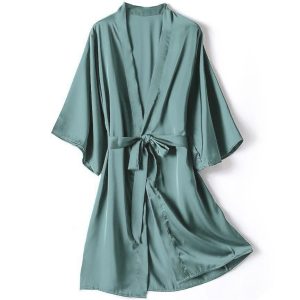 Women's Aqua Satin Robe