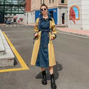 Denim-effect trench coat
