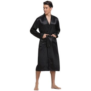 Men's Black Satin Robe