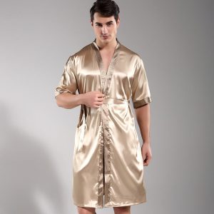 Men's Beige Satin Robe