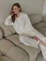 "Reflet de Minuit" Women's White Satin Pajamas