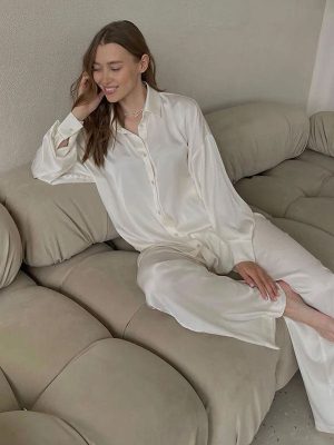 "Reflet de Minuit" Women's White Satin Pajamas