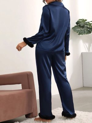 "Nighttime Reverie" Women's Navy Blue Satin Pajamas
