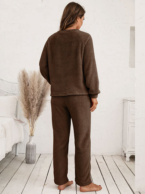 Women's Warm Brown Flannel Winter Pajamas "Eden Polaire"