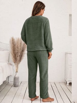 "Eden Fleece" Sage Green Flannel Warm Pajamas for Women