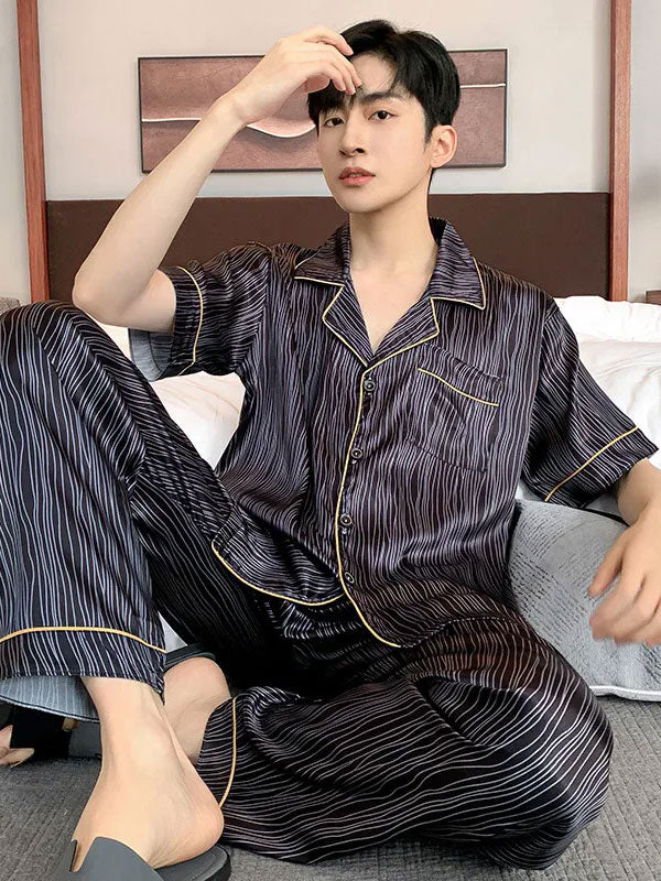 "Calme Nocturne" Men's Chic Satin Pajamas