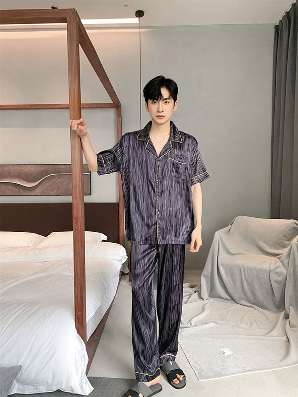 "Calme Nocturne" Men's Chic Satin Pajamas - Image 2