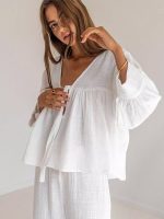"Crystal Reflection" Women's White Cotton Pajamas