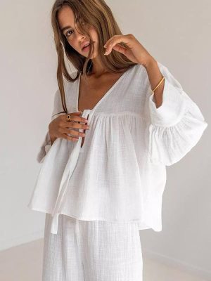 "Crystal Reflection" Women's White Cotton Pajamas