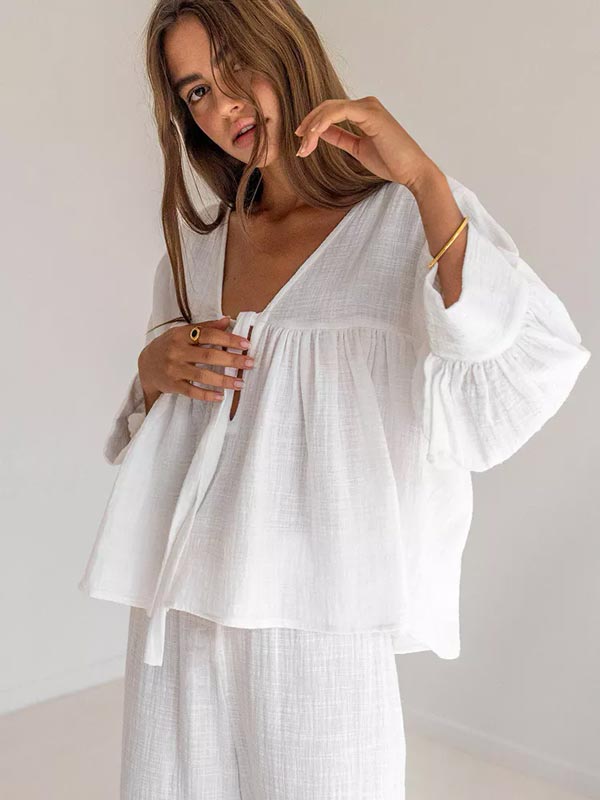"Crystal Reflection" Women's White Cotton Pajamas