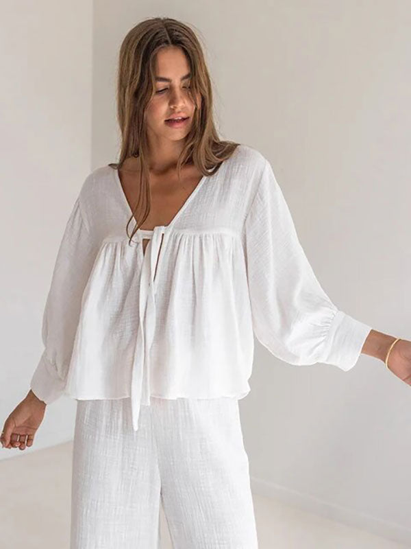 "Crystal Reflection" Women's White Cotton Pajamas - Image 2