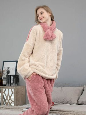 Women's Cream and Pink "Soft Snowflake" Fleece Pajamas